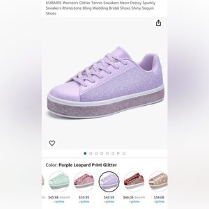 NIB UUBARIS Purple Leopard Print Rhinestone Sneakers, 7.5